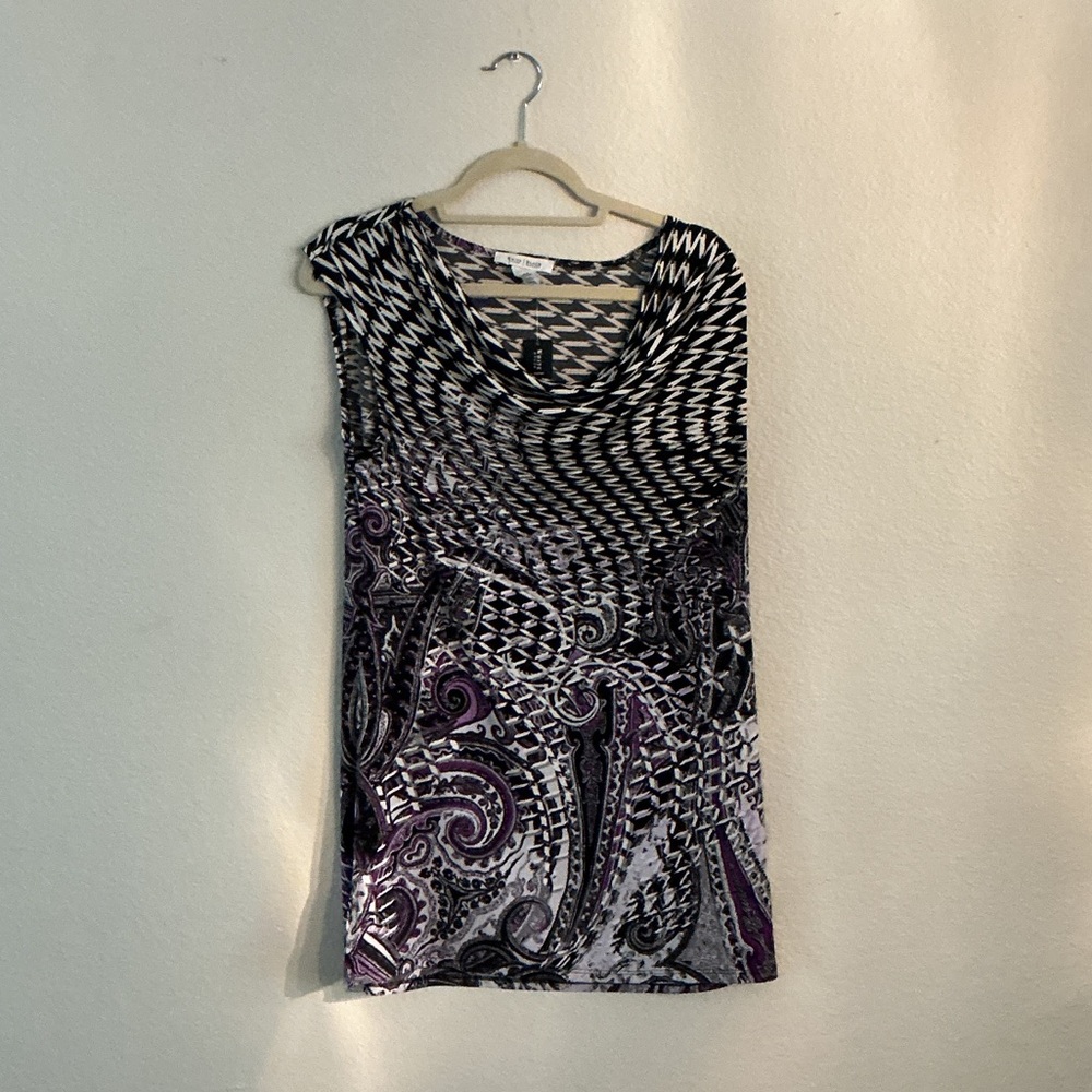 White House Black Market Black and Purple Swirl Blouse